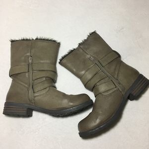 Taupe Furry Combat Boots